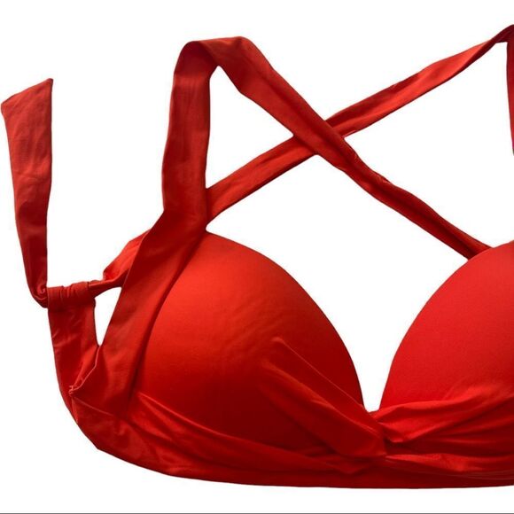 La Blanca Orange Paprika Twisted Front Molded Halter Bikini Top Sz Medium - Picture 10 of 15